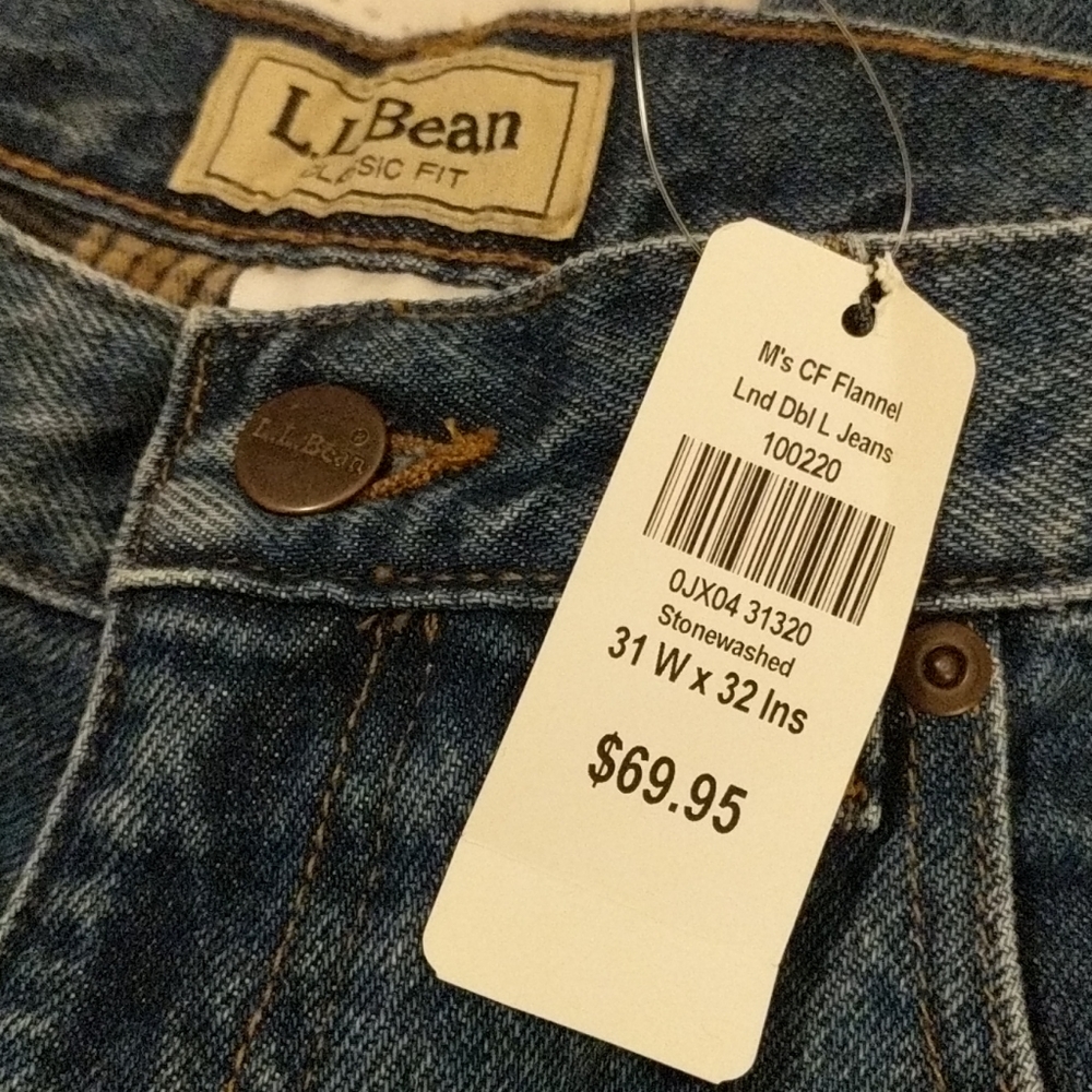 NWT Men's L.L. Bean lined classic fit jeans 31x32